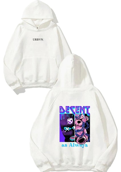 Always 1 Tasarım Baskılı Oversize Beyaz Kapüşonlu Sweatshirt