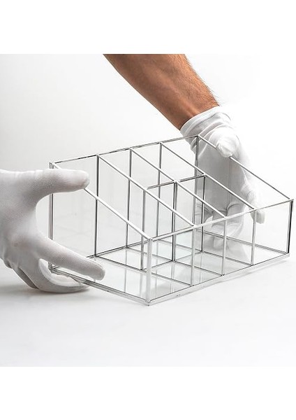 Crea Designs 25X15X12CM Organizer Fırçalık Gümüş Cam Makyaj Takı Aksesuar Parfüm Kutusu fırsatları