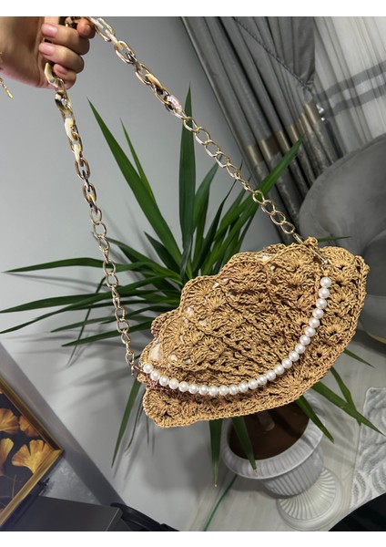 Inci Detaylı Kağıt Ipten Elde Örülmüş Midye Çanta