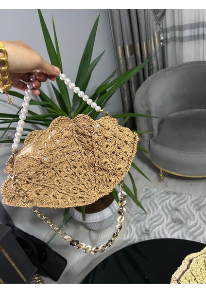 Inci Detaylı Kağıt Ipten Elde Örülmüş Midye Çanta fiyatları
