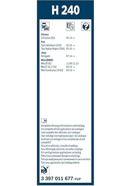 Rear Arka Silecek Fiat Egea Cross (2021-2023), Egea Hb (2015-2023), Jeep Renegade (2014-2021) [240 Mm] H240 3397011677 modelleri