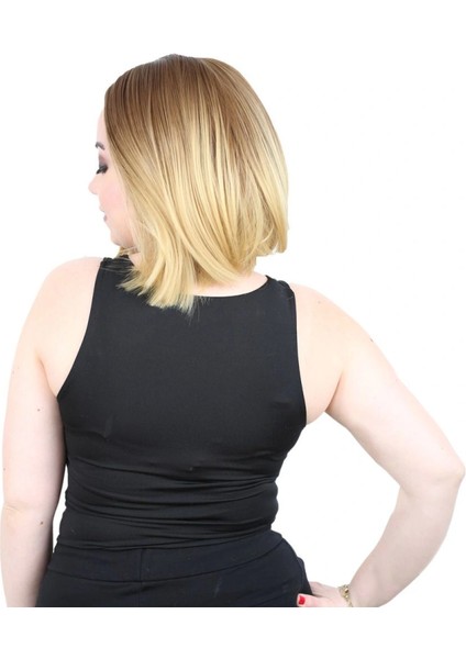 Kahkülsüz Düz Kısa Fiber Sentetik Peruk - Kumral / Sarı Ombreli modelleri