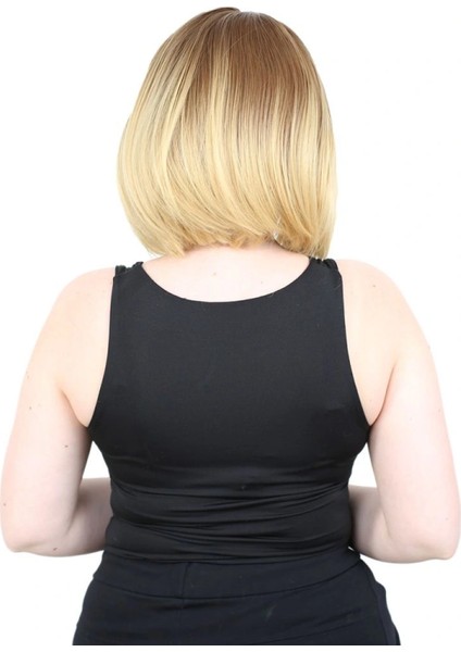 Kahkülsüz Düz Kısa Fiber Sentetik Peruk - Kumral / Sarı Ombreli fırsatları