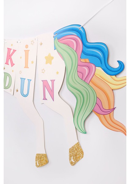 Çok Renkli Unicorn Happy Birthday Banner