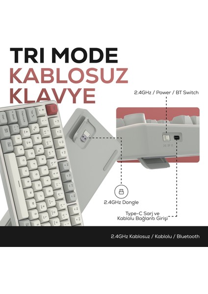 HK258 Membrane LCD Rgb Kablosuz/bluetooth Kırmızı Haki Full Türkçe Gaming Klavye modelleri