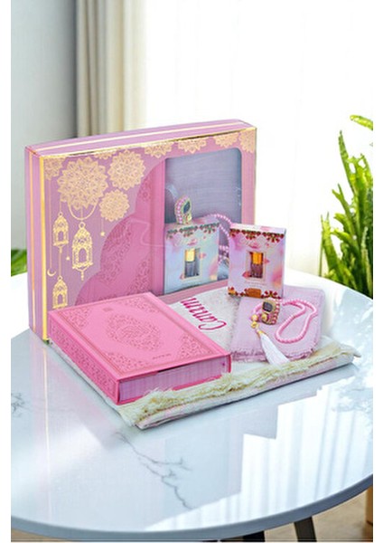 Anneler Günü Kuranı Kerim Şal Tesbih Esans Zikirmatik Seccade Seti Polyester Dini Tema