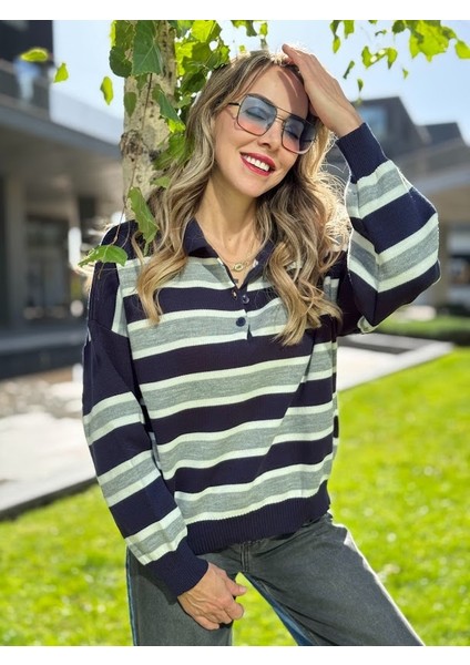 Polo Yaka Çizgili Kazak indirimleri