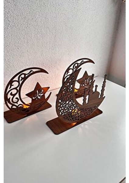 Ahşap Masaüstü Dekor Seti Ceviz Renkli 3 Adet Lazer Kesim Modern Tasarım indirimleri