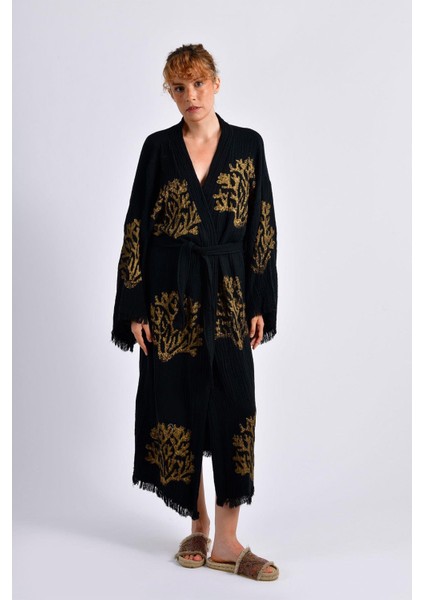 Siyah Ethereal Coral Kimono