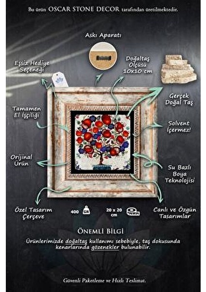 Decor Taş Duvar Dekoru 20 x 20 cm Eskitme Görünümlü Çerçeve ile Şık Tasarım fırsatları