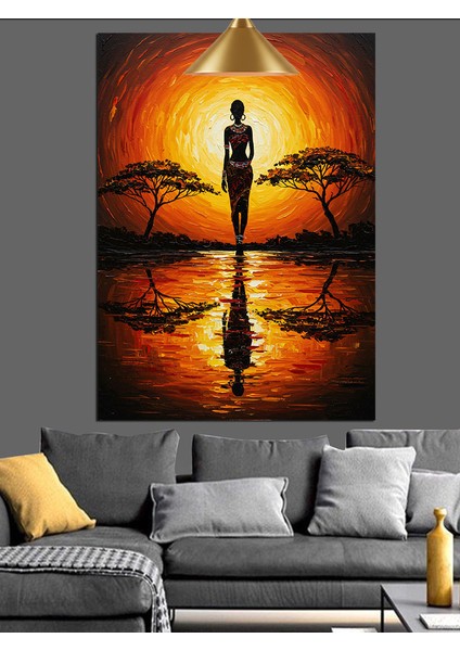 Yansıyan Sudan Geçen Siyah Silüet Dekoratif Kanvas - Mdf Ahşap Tablo modelleri