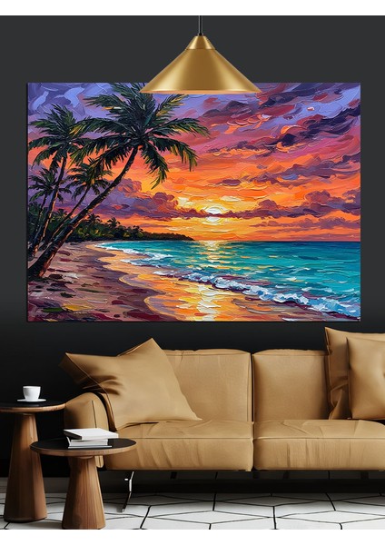 Plaj Gün Batımı Palmiye Dekoratif Kanvas - Mdf Ahşap Tablo