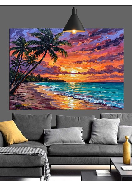 Plaj Gün Batımı Palmiye Dekoratif Kanvas - Mdf Ahşap Tablo fiyatları