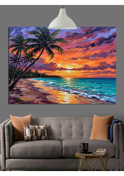 Plaj Gün Batımı Palmiye Dekoratif Kanvas - Mdf Ahşap Tablo modelleri