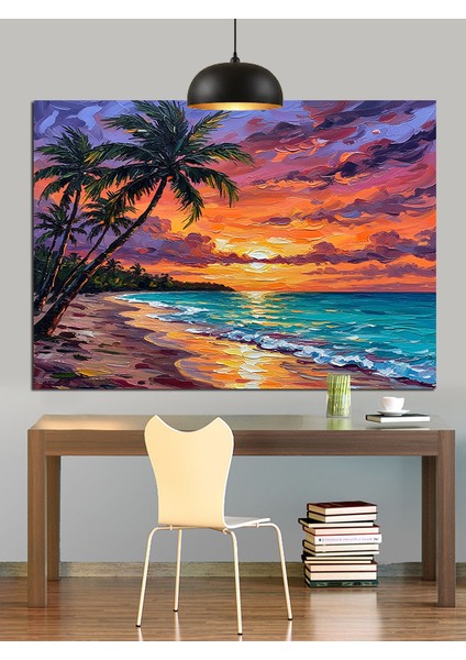 Plaj Gün Batımı Palmiye Dekoratif Kanvas - Mdf Ahşap Tablo fırsatları