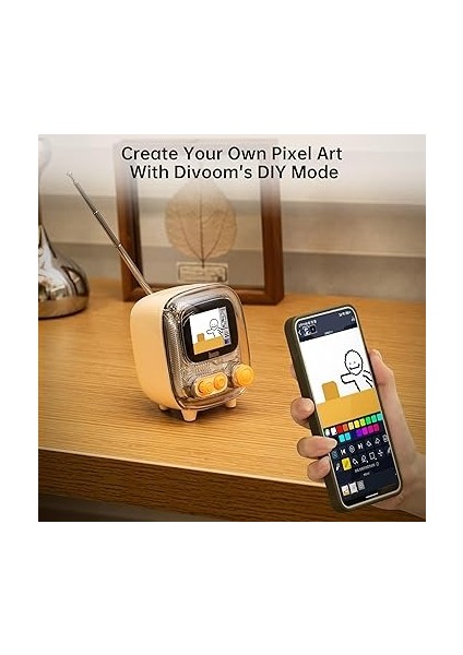 Tiivoo-2 Fm Radyo Bluetooth Hoparlör Çalar Saatli, Pixel Art Retro Mini Küçük Sevimli Kablosuz Hoparlör, Vintage Dekor Parti Ofis Ev Masası Yatak Odası Mutfak Dış Mekan Için Uygun, Krem fırsatları