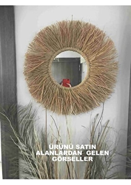 BH Bohem Ahşap Çerçeveli Yuvarlak Ayna Suya Dayanıklı Doğal Rafya 50 cm fırsatları