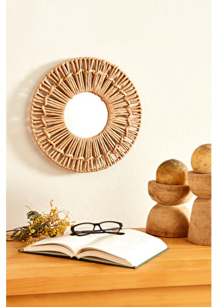 Bohemian Duvar Aynası Yuvarlak Tasarım 35 cm Doğal Renkli Çerçeve ile fiyatları