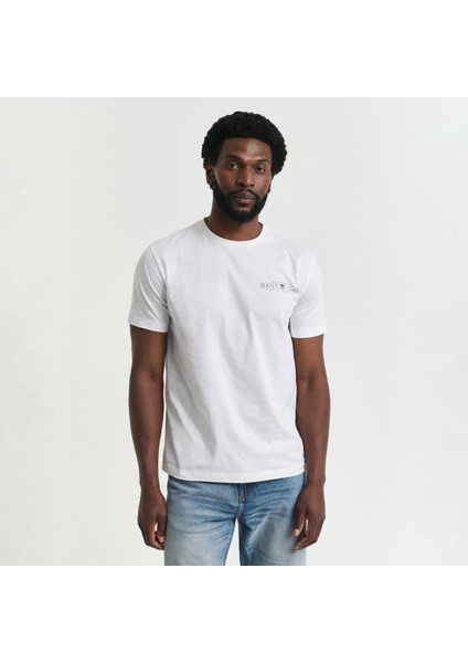 Erkek Krem Regular Fit Bisiklet Yaka Logolu T-Shirt