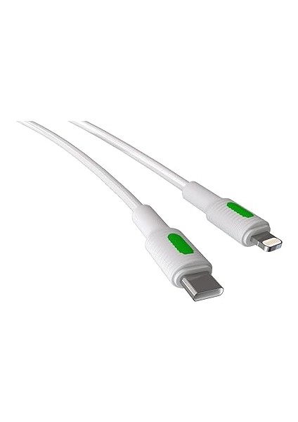 Coral iPhone Uyumlu Type C-Lightning Pd Hızlı Şarj Kablosu (Beyaz + Yeşil/beyaz Uç) (120 Cm)