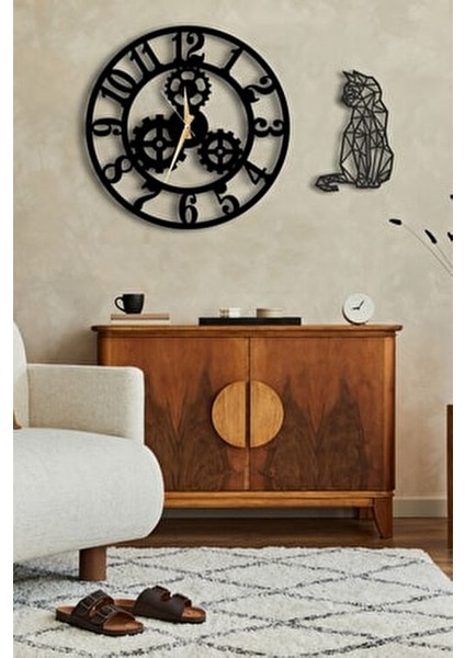 Dekoratif Duvar Saati Ahşap Siyah Yuvarlak Modern Tasarım 50 cm fırsatları