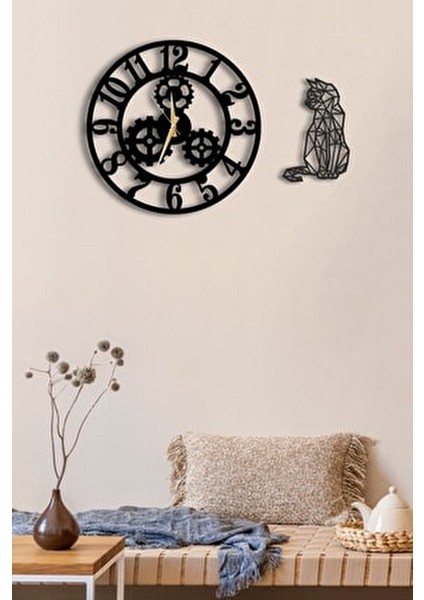 Dekoratif Duvar Saati Ahşap Siyah Yuvarlak Modern Tasarım 50 cm indirimleri
