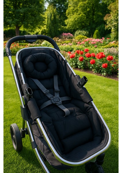 Çift Taraflı Ortopedik Siyah Bebek Arabası Minderi