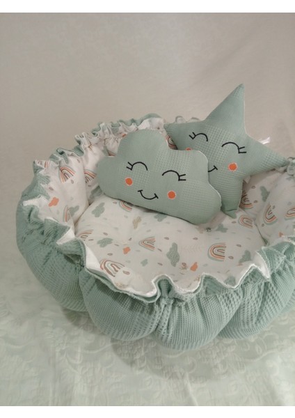 17 Parçalık Yuvarlak Babynest Seti ( Muslin ve Waffle Pike Kumaşları)