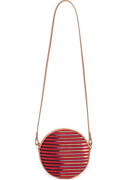 Çona Maxi - Ince Çizgili Taba Deri Yuvarlak Çanta