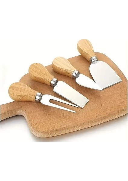 Saplı 4'lü Mini Çelik Şarküteri Bıçakları Servis Sunumluk Peynir ve Ekmek Kesimi Için Spatula Seti