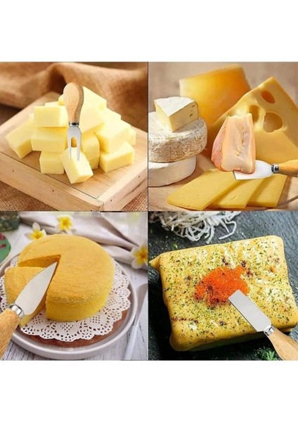 Saplı 4'lü Mini Çelik Şarküteri Bıçakları Servis Sunumluk Peynir ve Ekmek Kesimi Için Spatula Seti fiyatları
