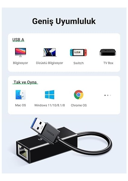 USB 3.0 RJ45 Ethernet Adaptörü 1000MBPS Mac Os ile Uyumlu Windows 10 8 7 Linux Pc Dizüstü Bilgisayar Switch Vb. (Siyah) fiyatları