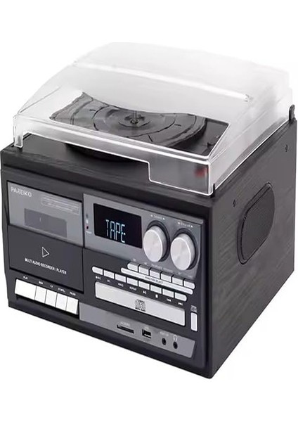 Hepsi Bir Arada Elektrikli Vintage Plak Çalar CD Çalar Kaset USB Bluetooth Tf Aux Kumandalı Pikap, Siyah indirimleri