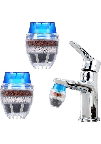 2 Adet 5 Katmanlı Aktif Karbon Su Arıtma Aparatı, Aktif Karbon Filtrasyonu ve Su Temizleme Filtresi, Musluk Başlığı