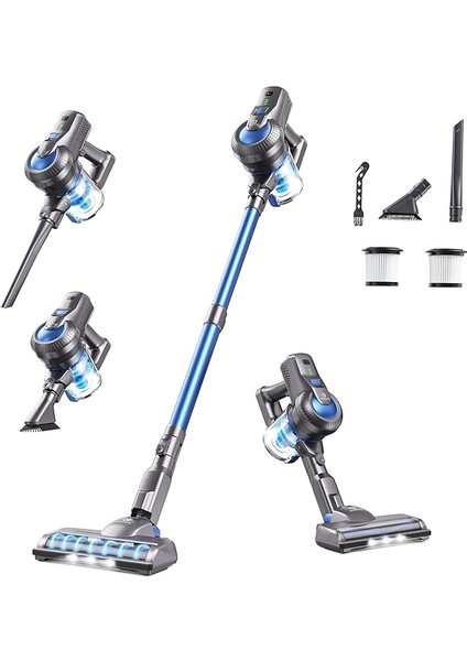 GSC50 Şarjlı Dikey Süpürge, 23000PA Güçlü Emişli Hafif Çubuk Elektrikli Süpürge 30 Dakika Uzun Çalışma Süresi, Çıkarılabilir Pil, El Araba Sert Zemin Halı Evcil Hayvan Kılı Için El Süpürgesi