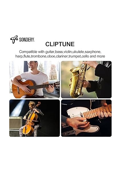 Clip-On Akort Cihazı, Tft Ekran, Şarj Edilebilir, Gitar, Ukulele, Keman Bas, Tüm Enstrümanlar Için, Kromatik 410 – 460 Hz Kalibrasyon, Güçlü Işıkta Iyi Okunabilir modelleri