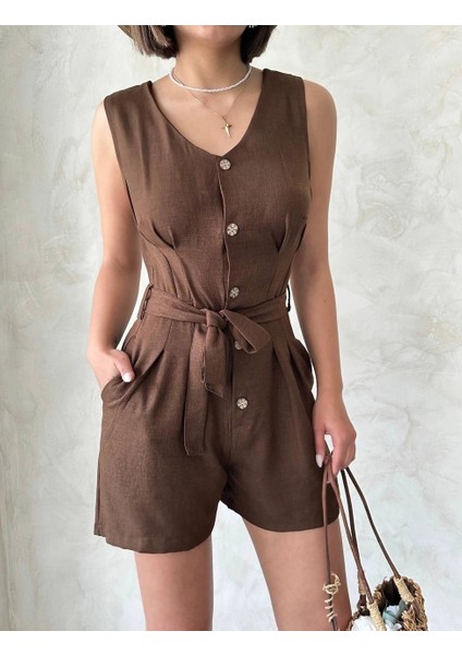 Kuşaklı Şortlu Tulum