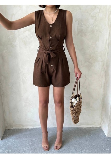 Kuşaklı Şortlu Tulum