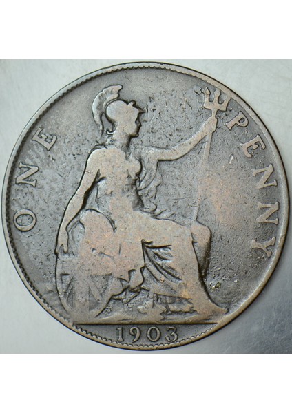 Birleşik Krallık 1 Penny 1903. Kral 7. Edward Dönemi. 31 mm Ingiltere One Penny. modelleri