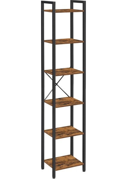 Raf, Kitaplık, Dikili Raf, DVD Rafı, 6 Seviyeli, Ofis Rafı, Açık Raflar, Ofis, Oturma Odası, Yatak Odası, Mutfak Için, 30 x 40 x 187,5 Cm, Vintage Kahverengi-Siyah LLS101B01