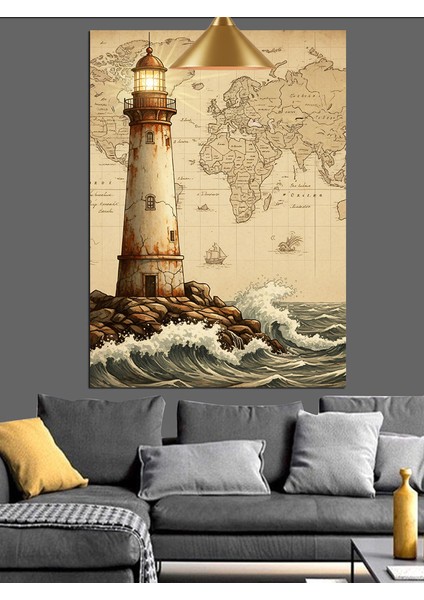 Eski Fener Kulesi Kıyı Manzarası Dekoratif Kanvas - Mdf Ahşap Tablo