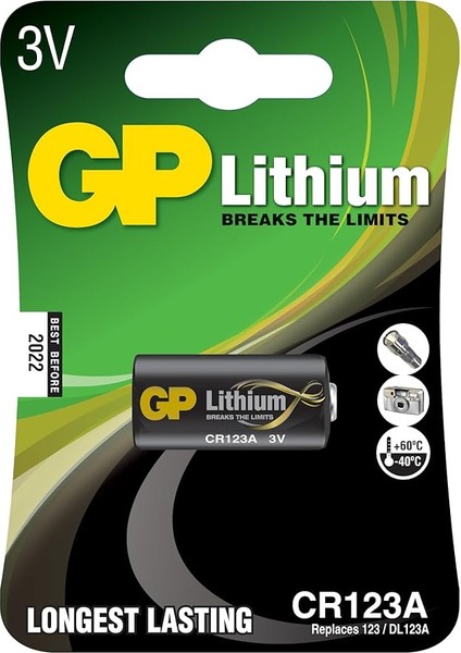 Batteries GPCR123A DL123A/CR123A Boy Lityum Pil, 3 Volt, Tekli Kart