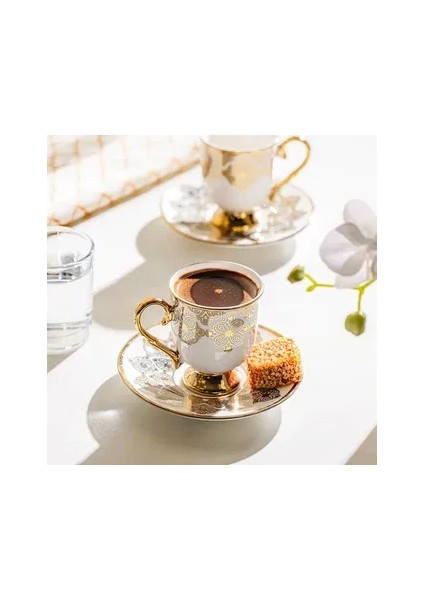 Ece 12 Parça Porselen Kahve Fincan Takımı - Beyaz