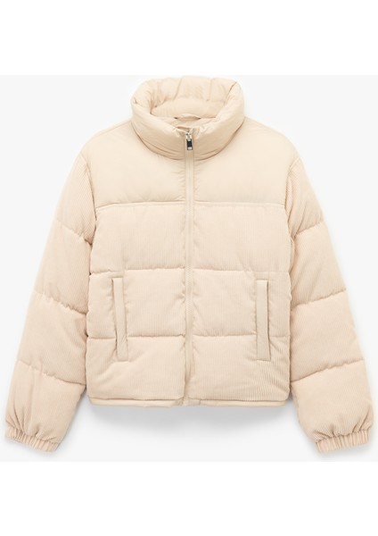 Cepli Dik Yaka Uzun Kollu Fermuarlı Fitilli Kadife Şişme Mont modelleri