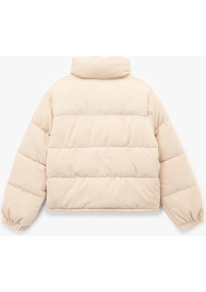 Cepli Dik Yaka Uzun Kollu Fermuarlı Fitilli Kadife Şişme Mont fırsatları