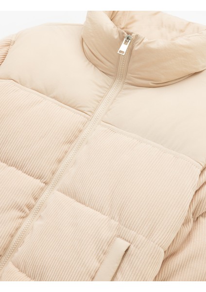 Cepli Dik Yaka Uzun Kollu Fermuarlı Fitilli Kadife Şişme Mont indirimleri