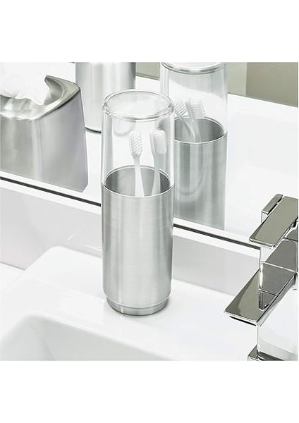 Austin Diş Fırçası Tutucu, Metal ve Plastik, Kapaklı Diş Fırçası Standı, Şeffaf/mat Gümüş Rengi fiyatları