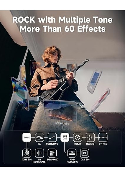 Hush x Pro Elektro Gitar Kiti, Düzinelerce Önceden Ayarlanmış Kombinasyonlu Akıllı Seyahat Gitarı, 7 Ton Sim Seçeneği, Siyah fırsatları