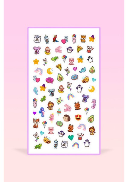Çok Renkli Hayvan Temalı Kız Çocuk Tırnak Sticker
