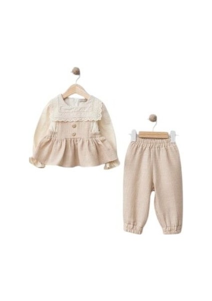 W1051 Kız Bebek Kare Yakalı 2'li Takım